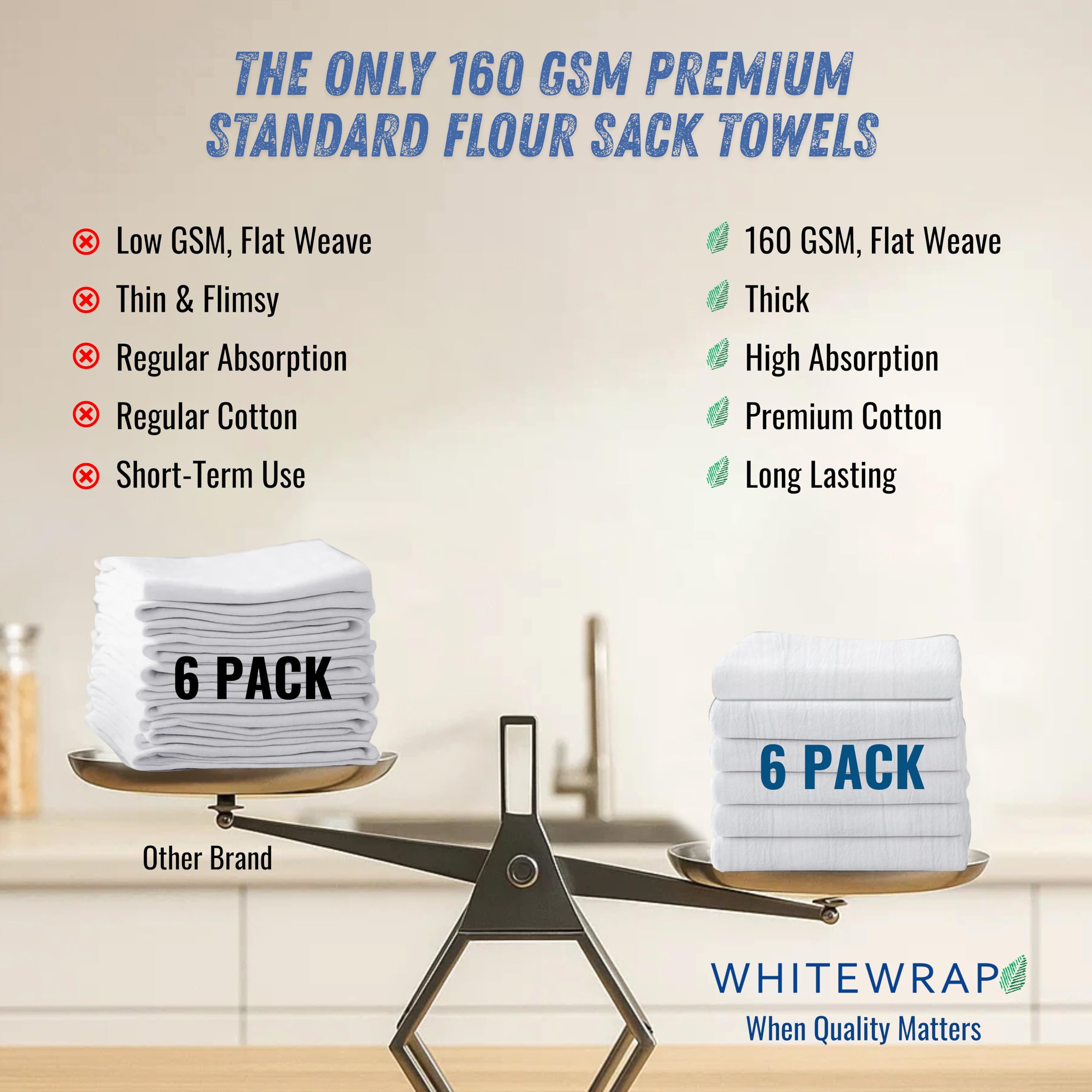 WHITEWRAP flour sack towels lint-free for food prep and glassware drying