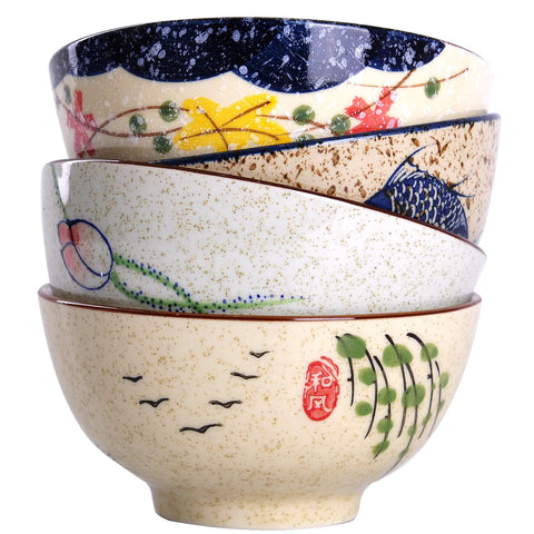 WHJY 4.5-inch retro floral bowls, front view, ideal for cereals and desserts