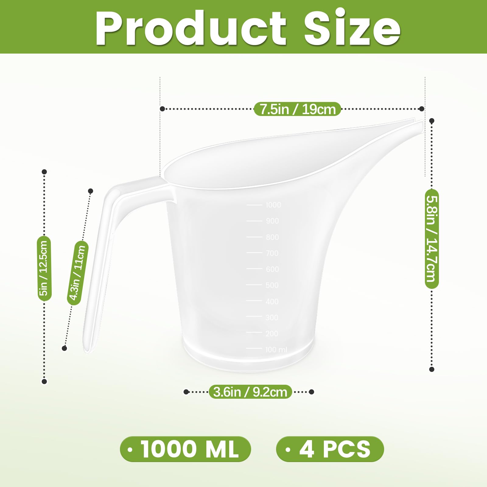 Whkvnng measuring cups with long spout and ergonomic handle for precise pouring