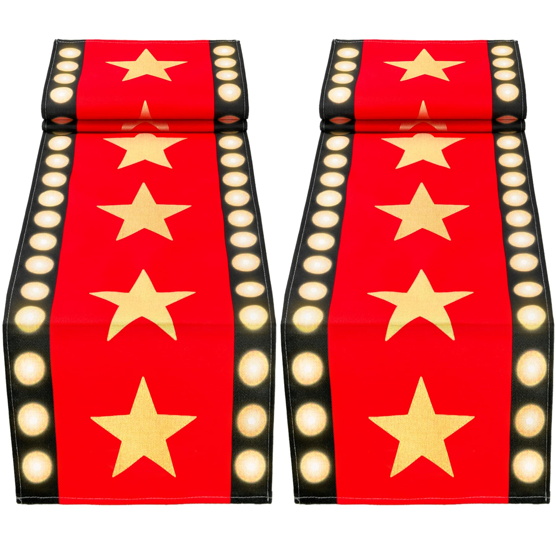 WHQXFDZ movie night table runner with gold stars for festive red-carpet decor.