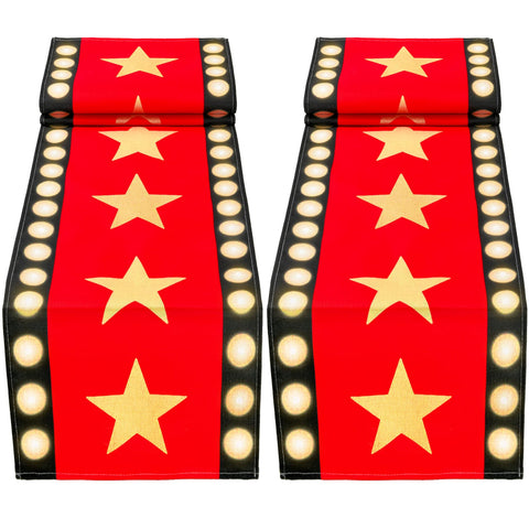 WHQXFDZ movie night table runner with gold stars for festive red-carpet decor.
