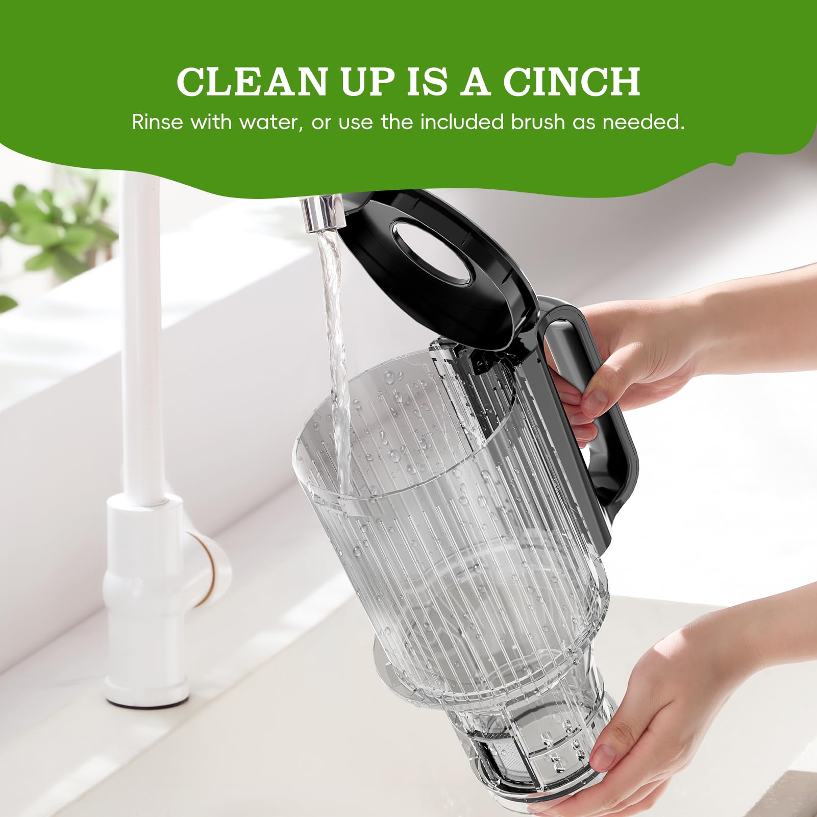Whuto cold press juicer compact dimensions save countertop space.