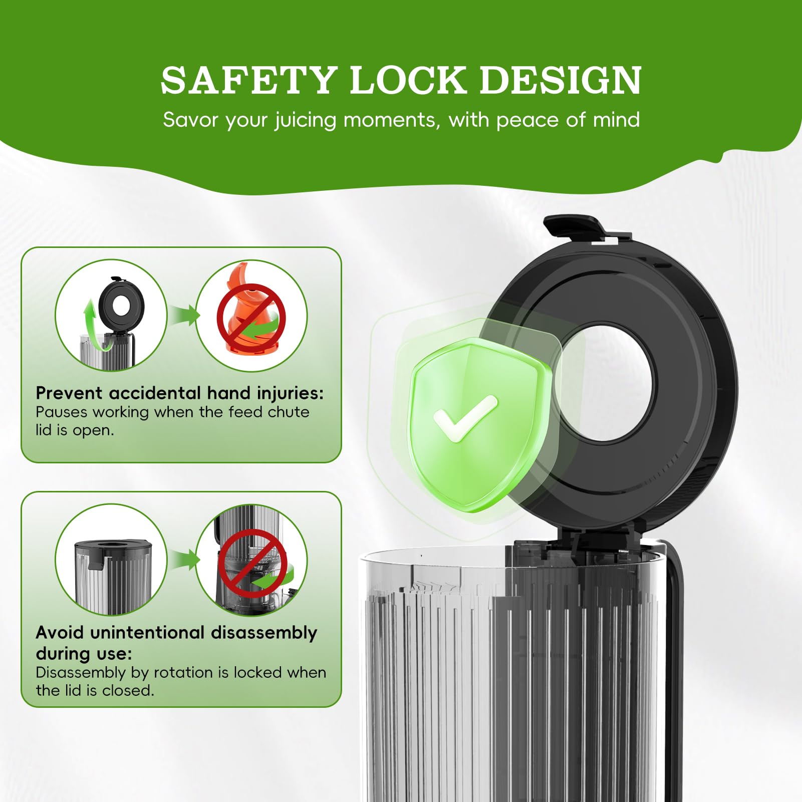 Whuto cold press juicer easy clean system simplifies cleanup after juice.