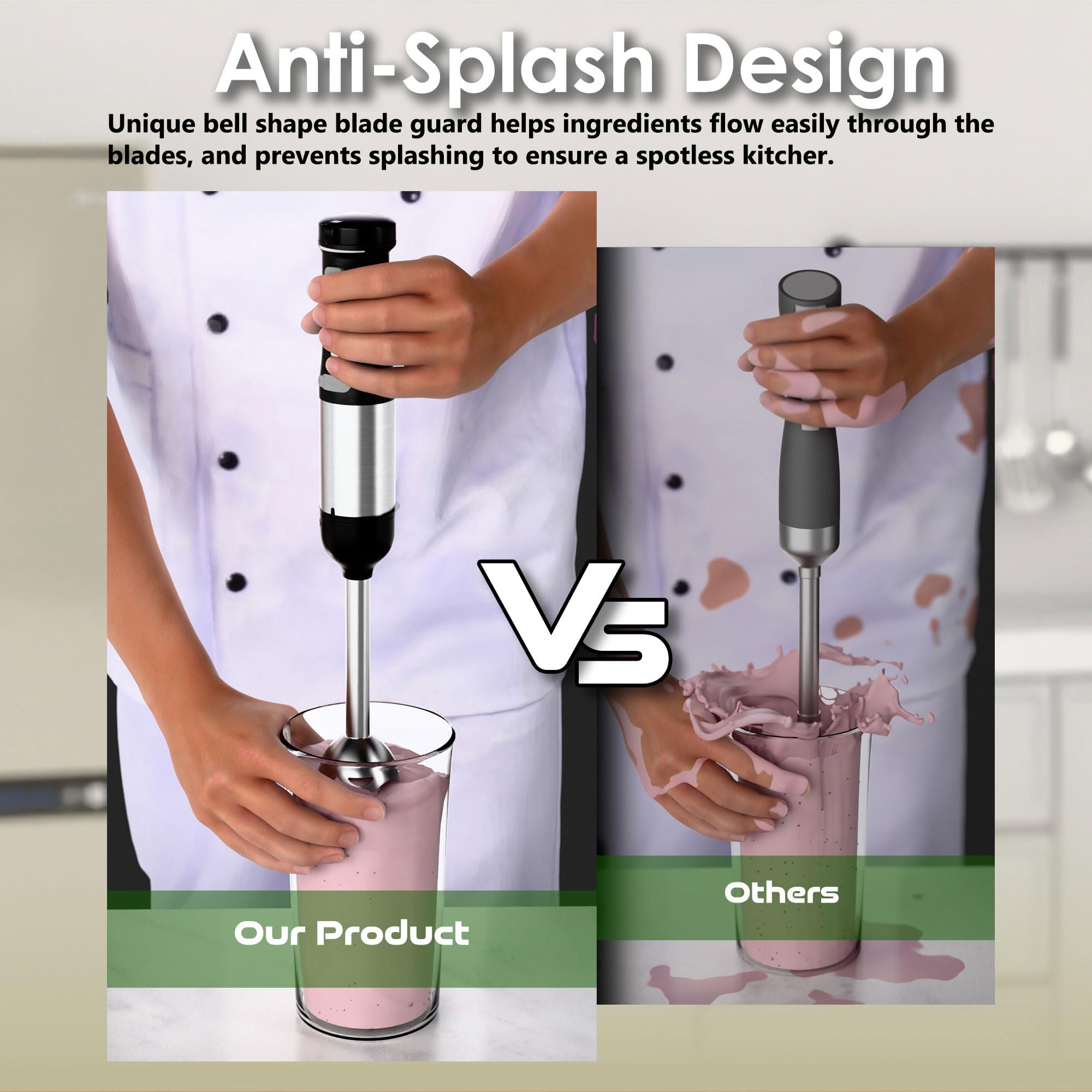 Whuto blade with splash guard reduces splashes during blending