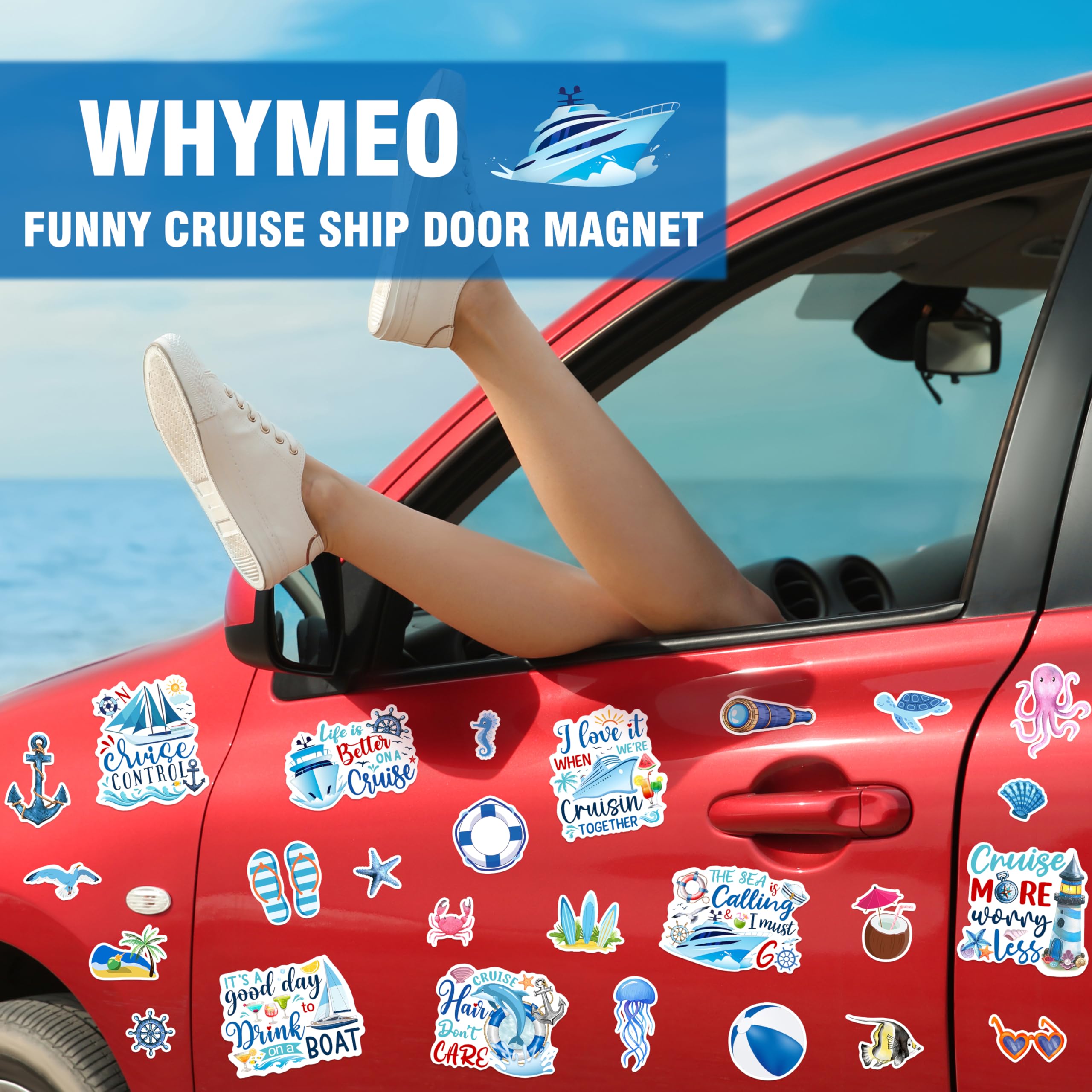 WHYMEO 27-piece magnet set packaging shown for gift-ready cruise decor.