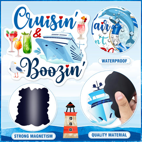 WHYMEO summer-theme magnets close-up with vibrant beach and ship imagery.