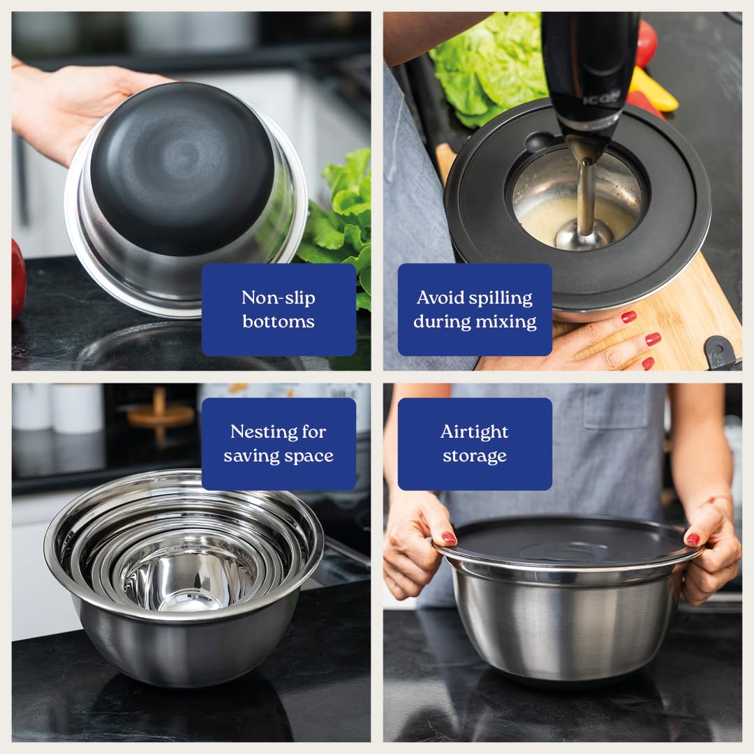 WHYSKO bowls with secure-fit lids keep ingredients fresh.