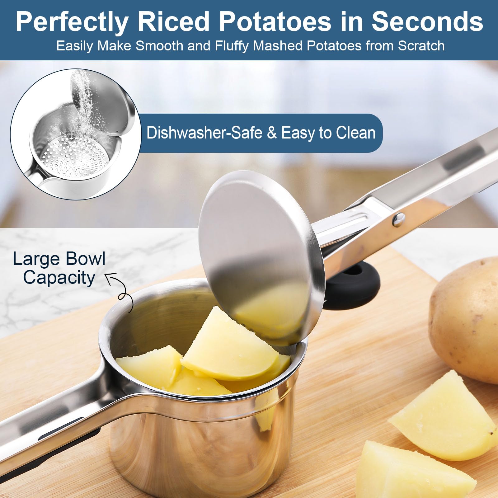Dishwasher-safe WIHBOIR potato ricer for quick cleanup