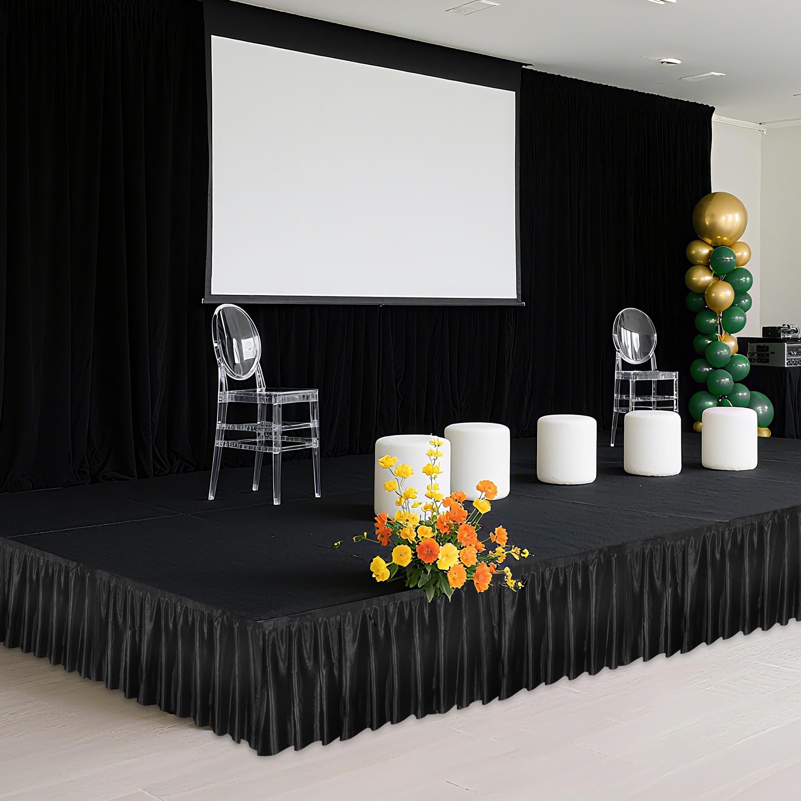 Wibeelee portable, durable stage skirting designed for reuse.