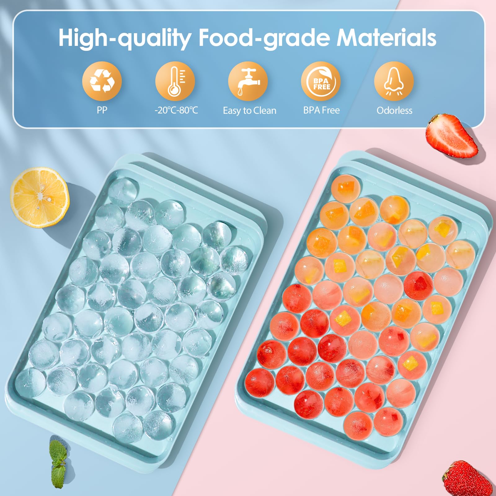 WIBIMEN blue 2-pack ice tray with lid and bin, food-grade material.