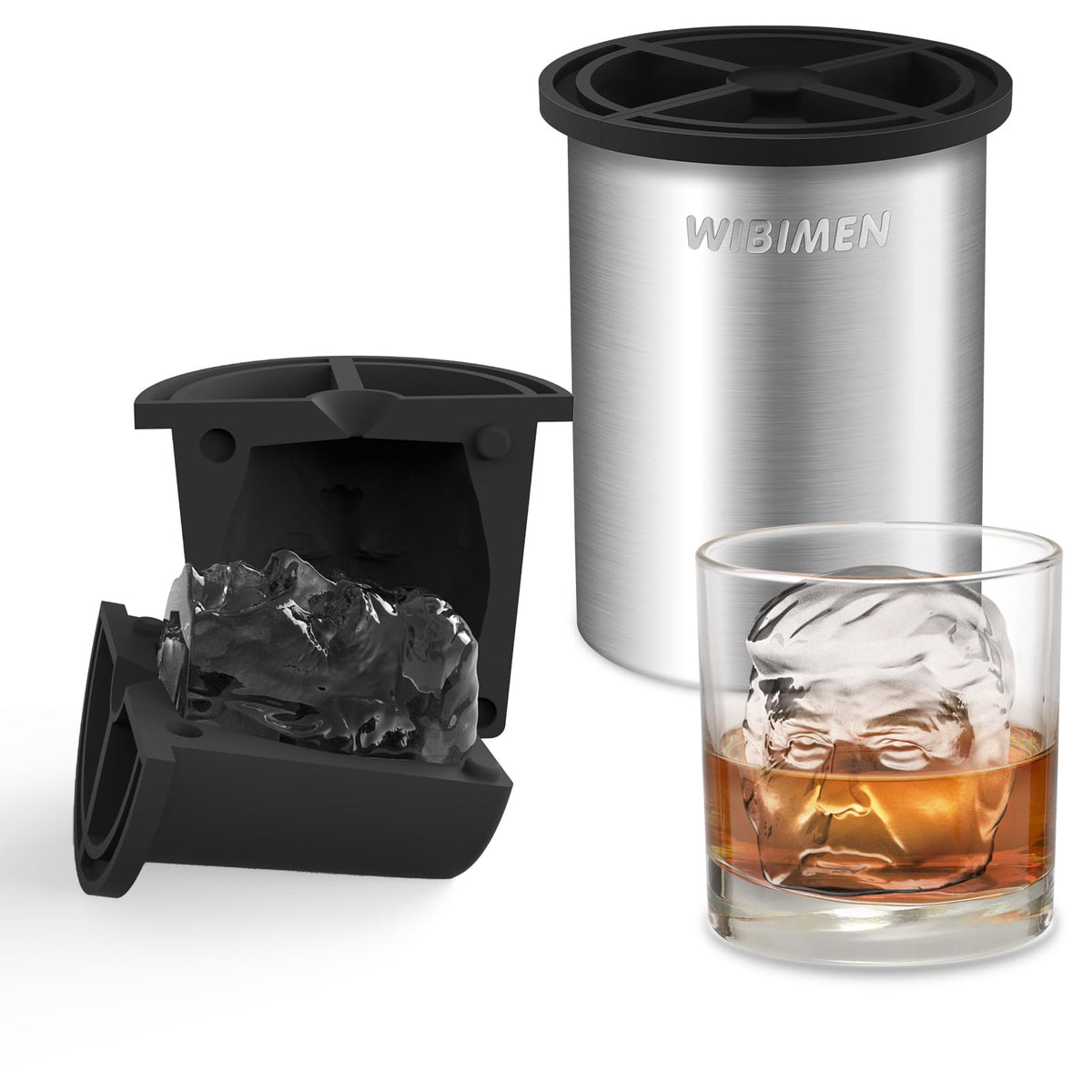 WIBIMEN 2-inch clear ice maker mold with stainless steel body for pristine ice.
