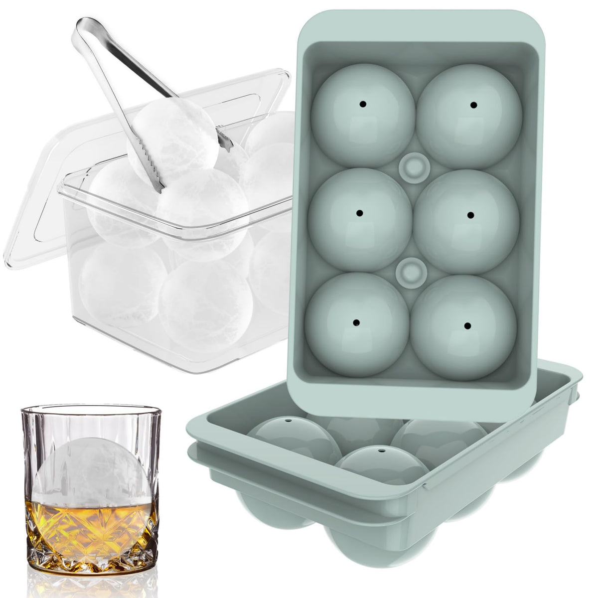 WIBIMEN large ice ball mold blue two-pack ideal for whiskey and cocktails.