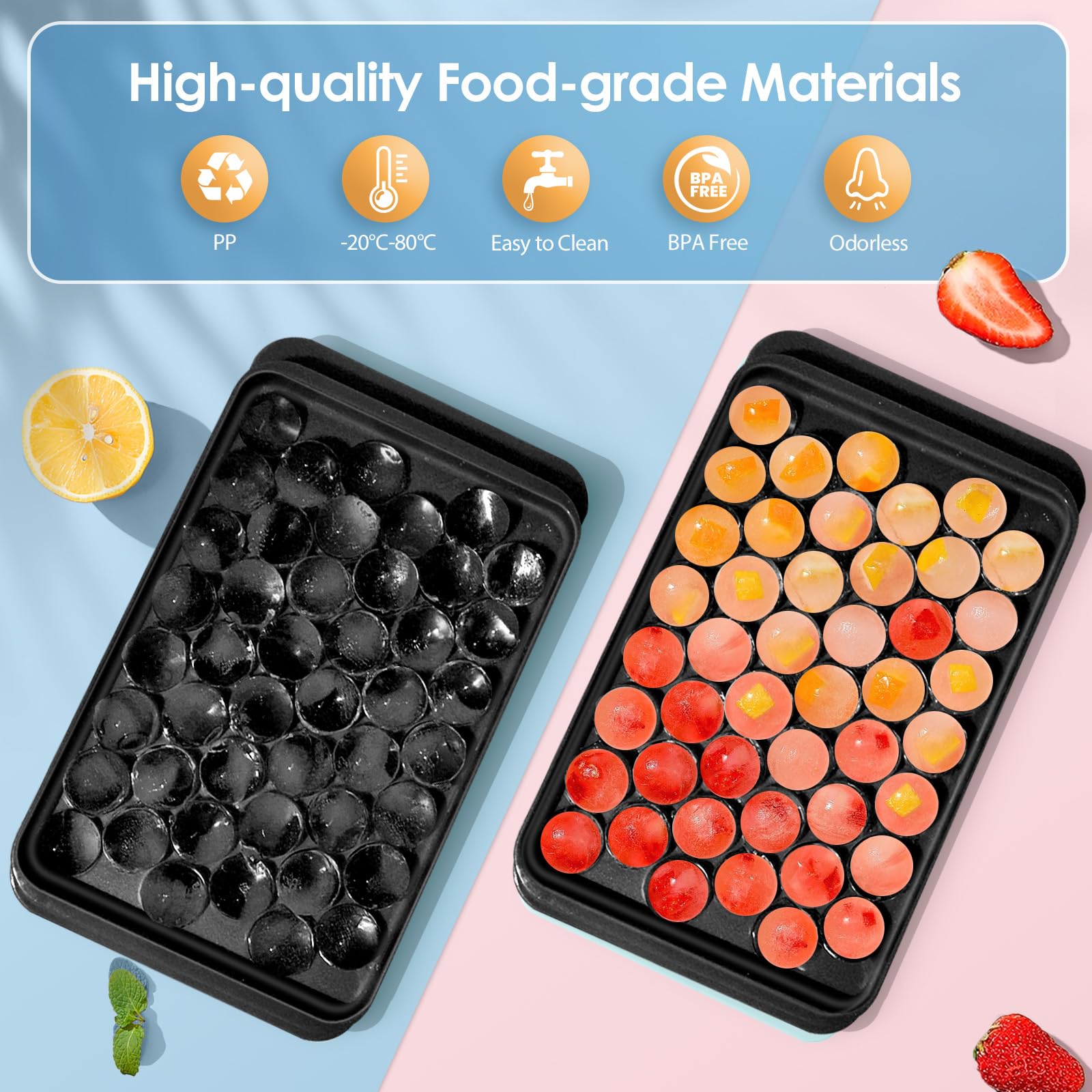 WIBIMEN round ice cubes tray — uniform freezing and easy release.