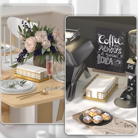 Wican gold finish bathroom tray highlighting stylish organization.