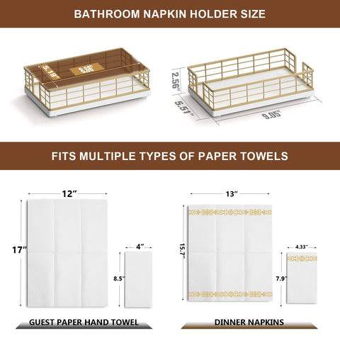 Wican guest towel holder tray highlights its dimensions for towel fit.