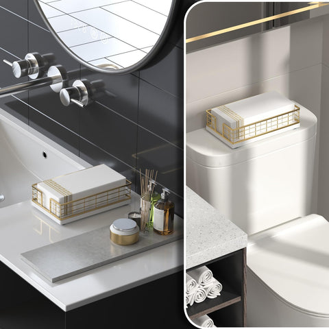 Wican towel holder tray on dining table for easy napkin access.
