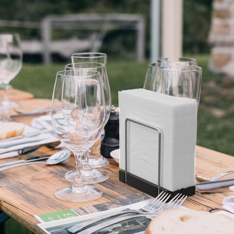 Wican napkin holder bottom with silicone pad prevents scratches and slipping.