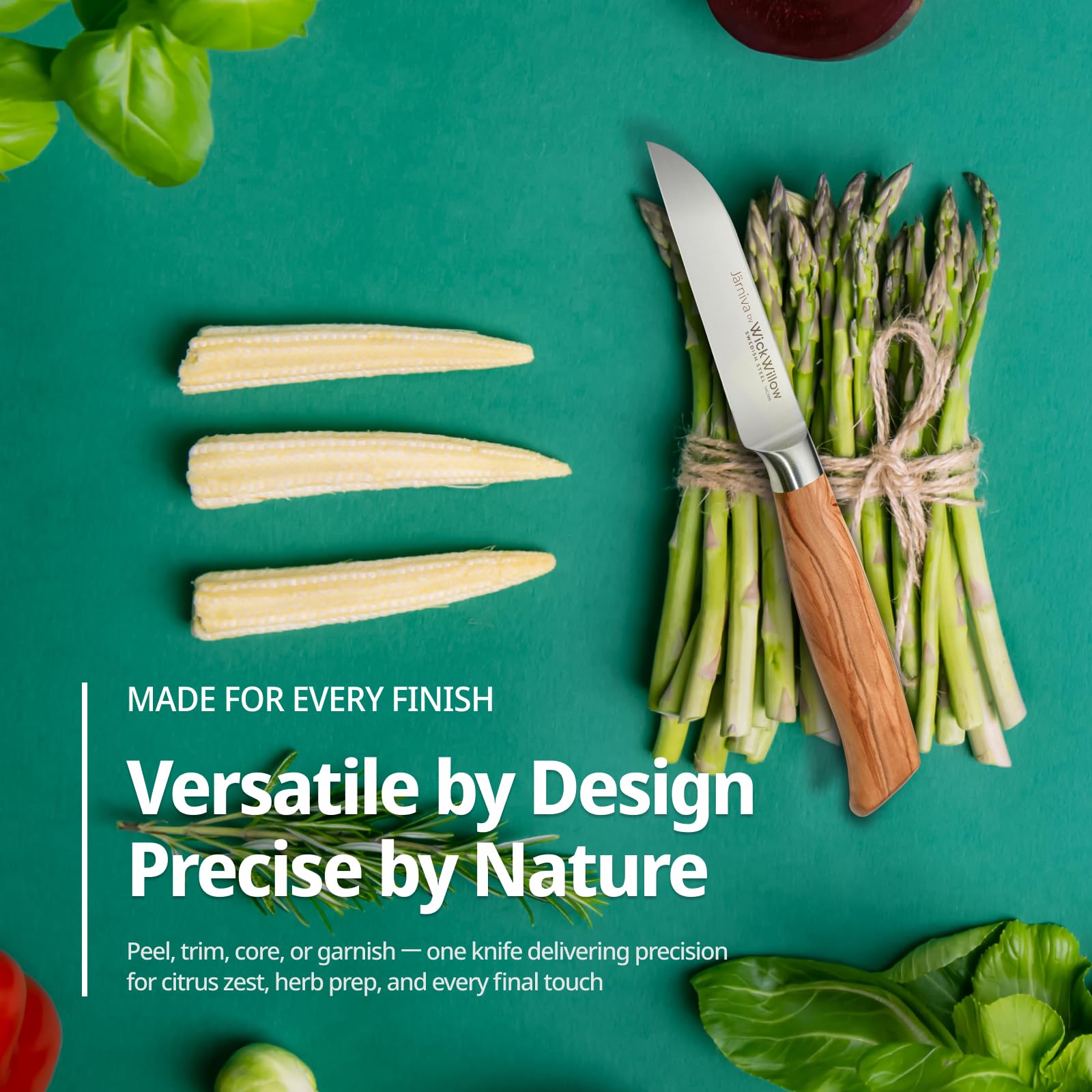 WICKWILLOW ergonomic wooden handle for controlled prep.