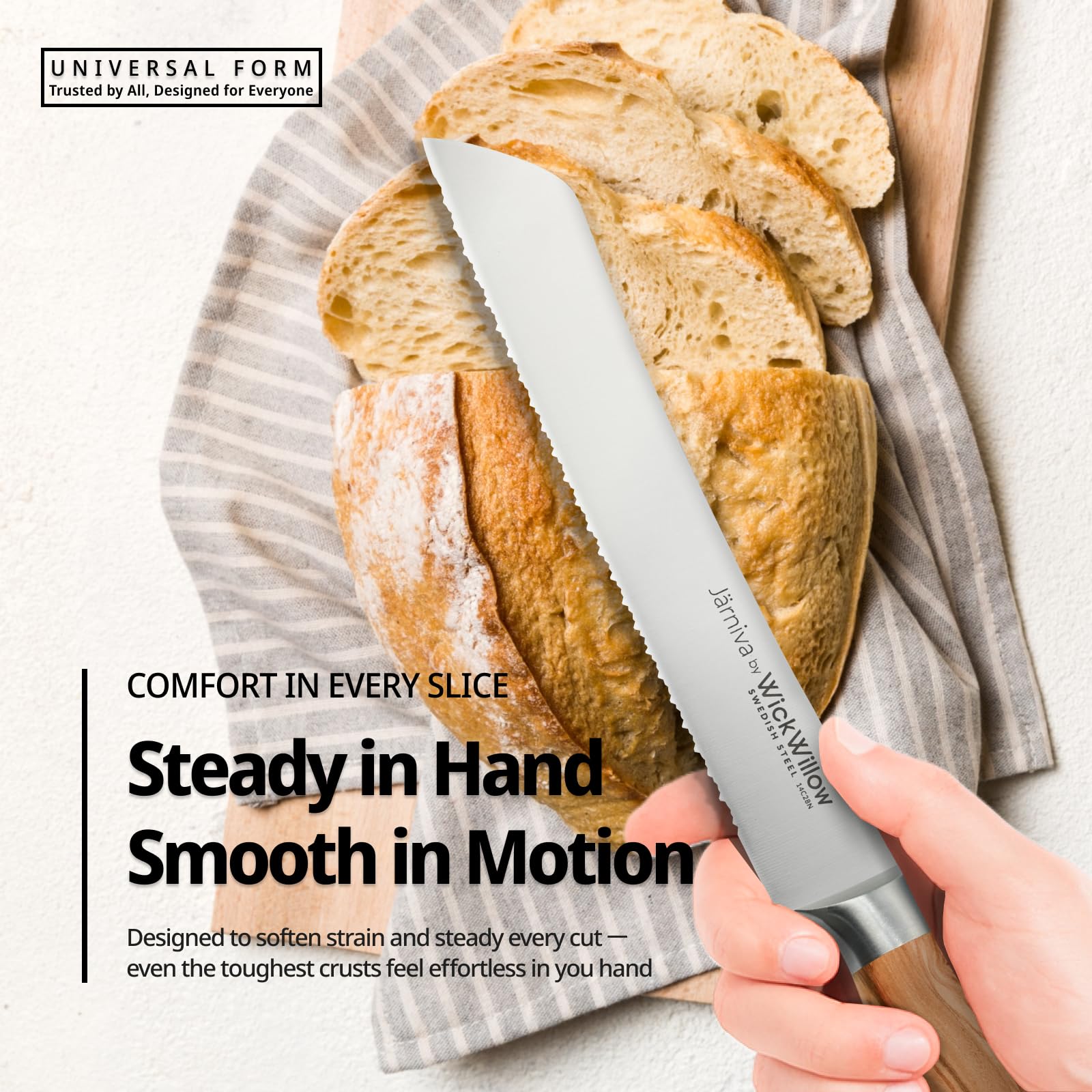 WICKWILLOW baguette slicing handles long loaves with ease.
