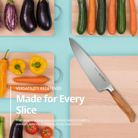 WICKWILLOW versatile chef knife excels at meat and vegetables.
