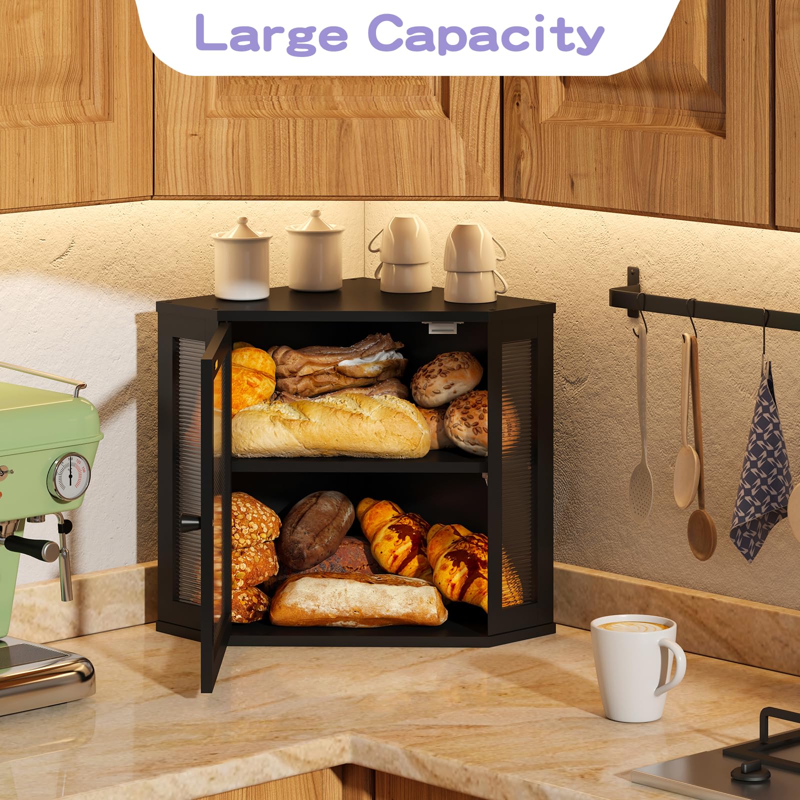 Wieghda kitchen countertop bread box fits compact spaces on counters.