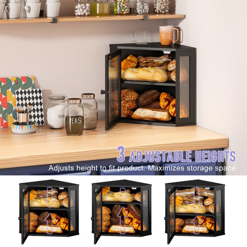 Wieghda space-saving bread box maximizes counter space and organization.