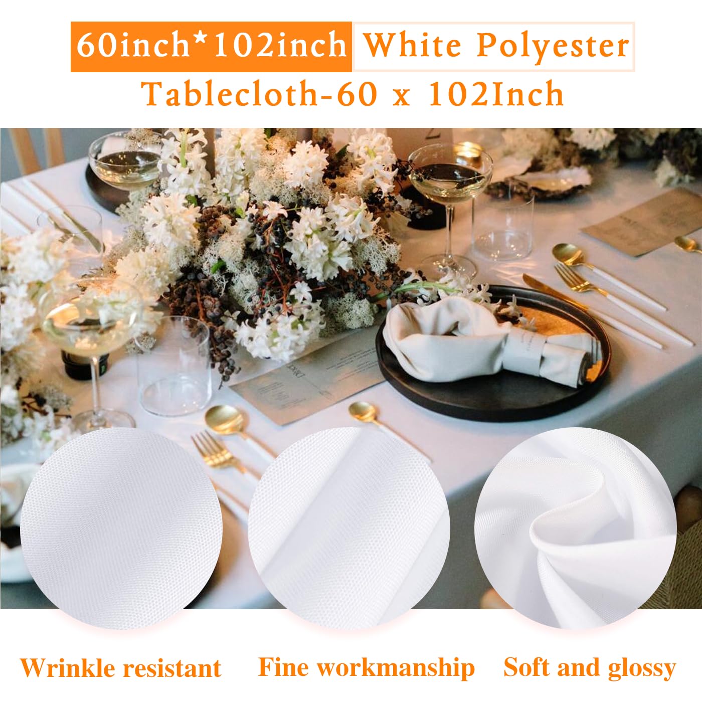 WIGENIUS white tablecloth 60x102 inch ideal for weddings and banquets.