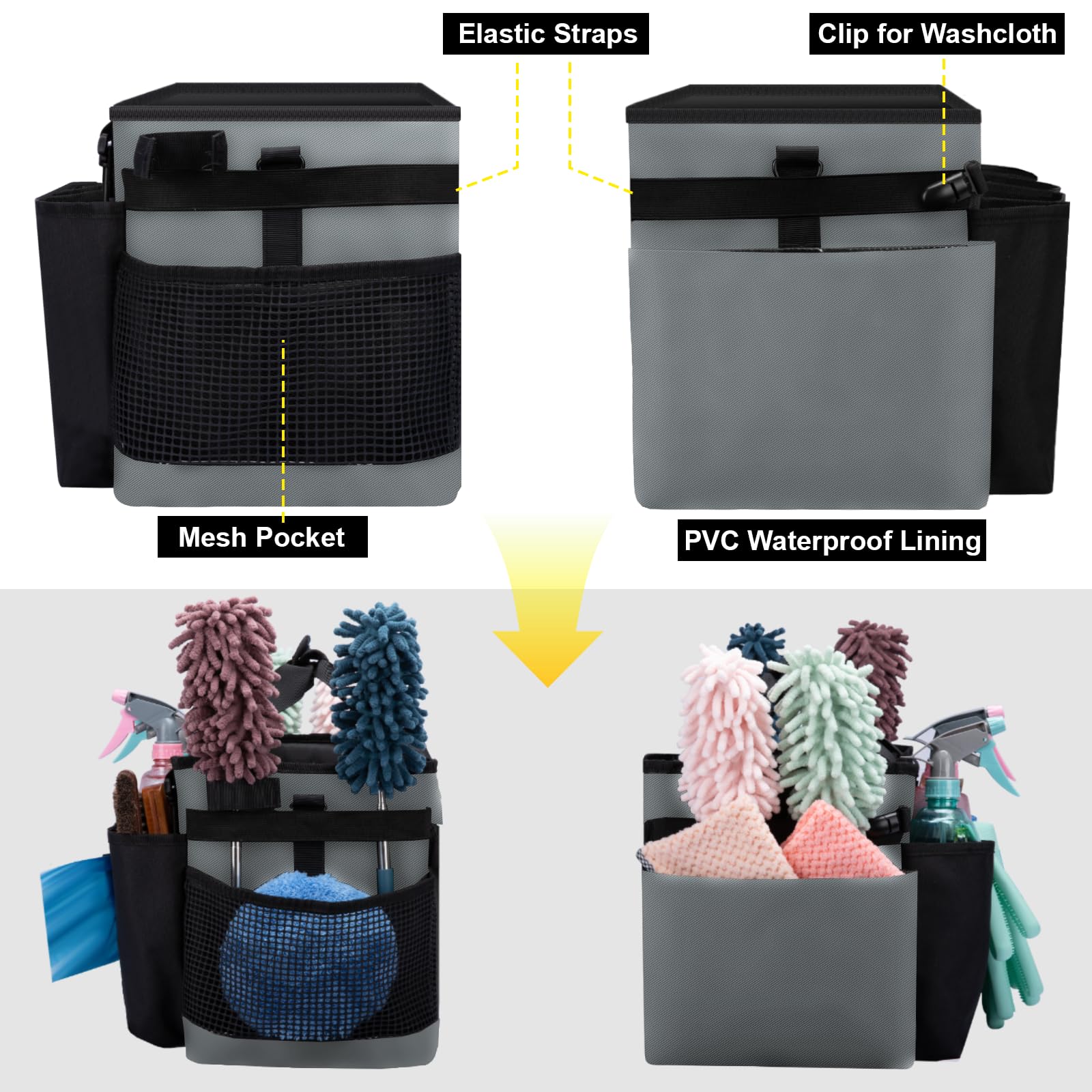 Wigojoy cleaning caddy bag adjustable shoulder strap for comfortable transport.