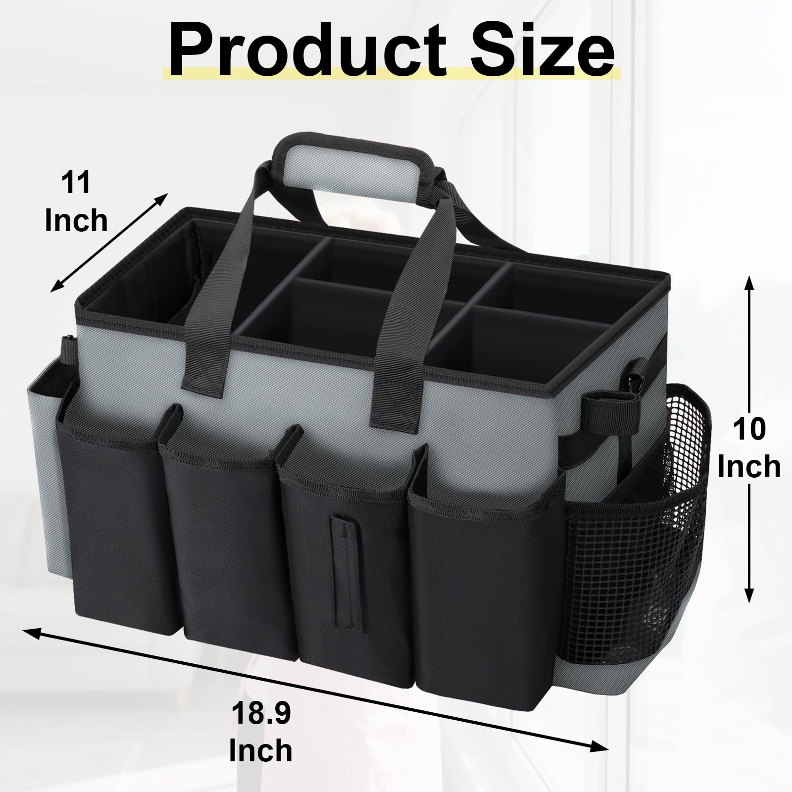 Wigojoy cleaning caddy bag interior dividers create five compartments.