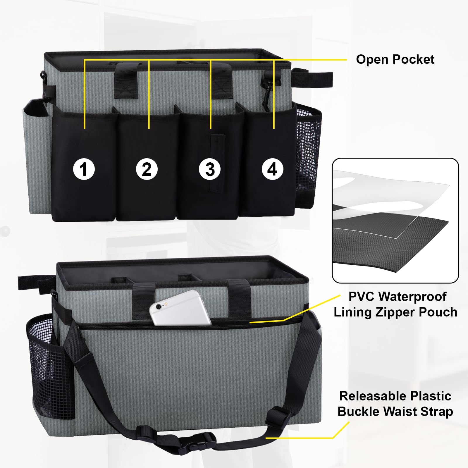 Wigojoy cleaning caddy bag large-capacity main compartment fits supplies.
