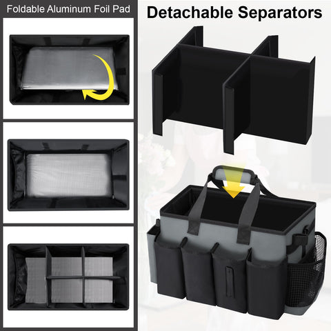 Wigojoy cleaning caddy bag side pockets left PVC and right mesh hold tools securely.