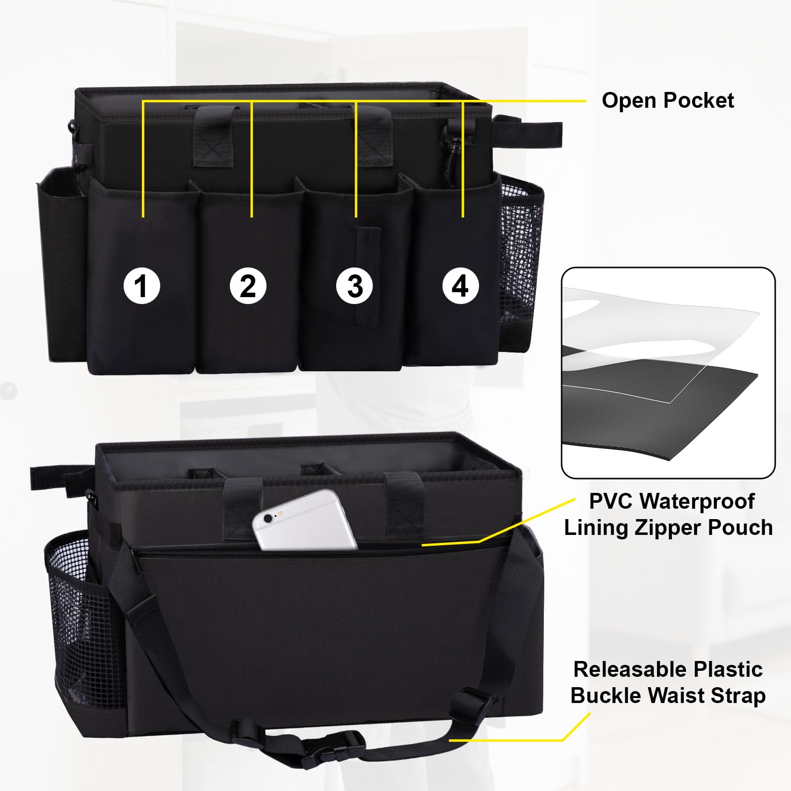 Wigojoy caddy interior dividers highlight organized compartments for bottles and sprays.