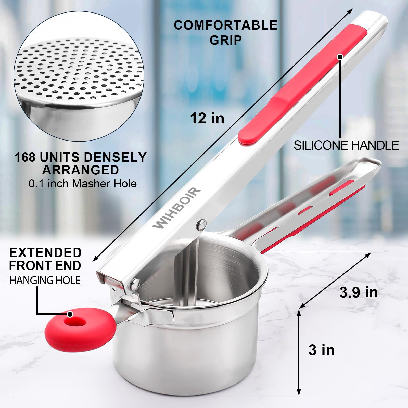 WIHBOIR ricer lever extended for easy pressing over bowls