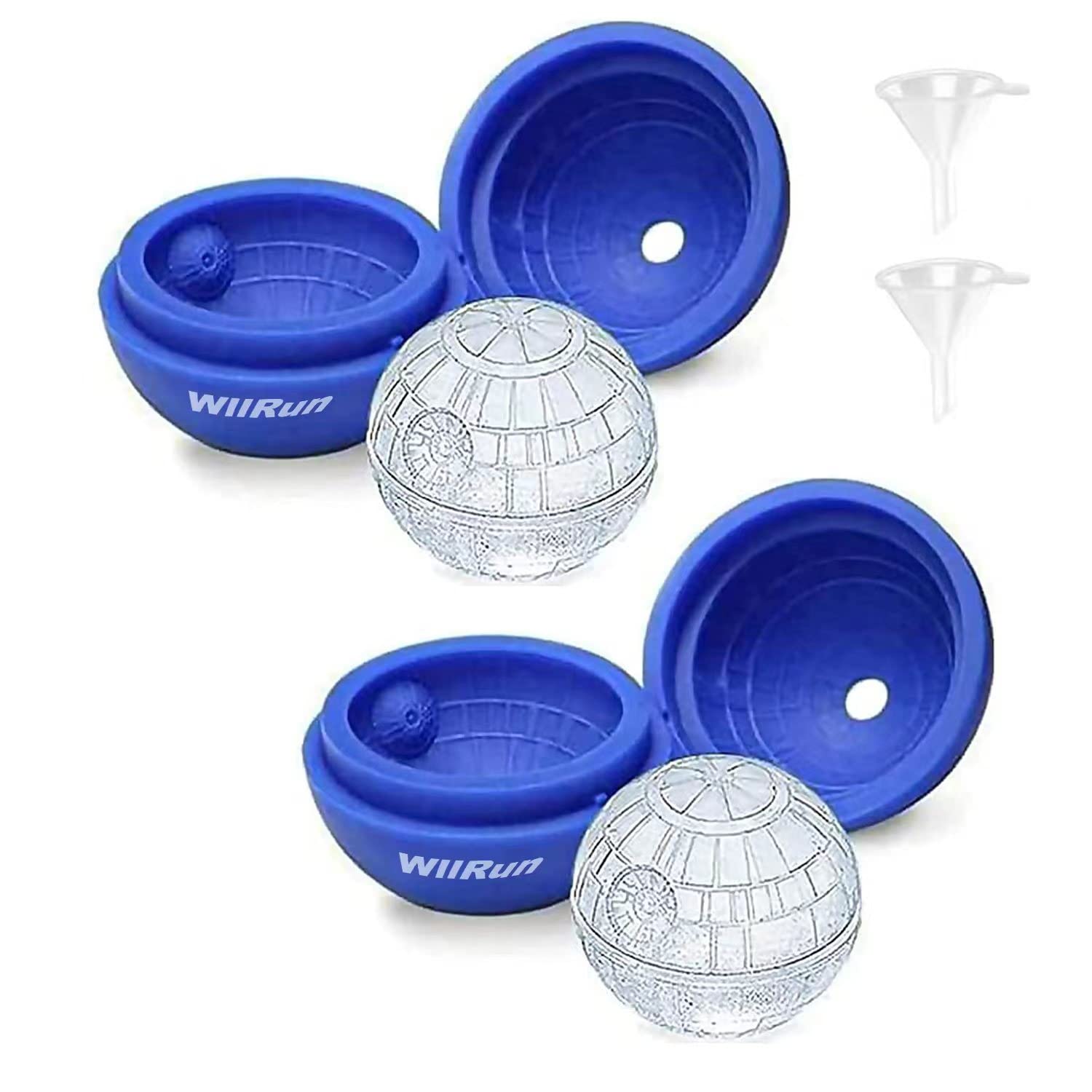 WiiRun two-pack blue silicone ice ball molds front view for stylish drinks