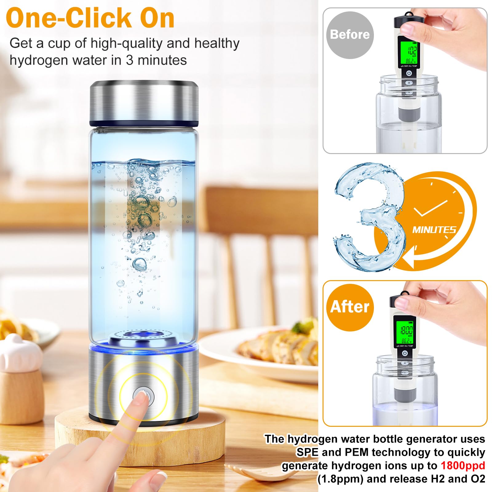 WIYYH hydrogen bottle with detachable lid enables deep cleaning after workouts.