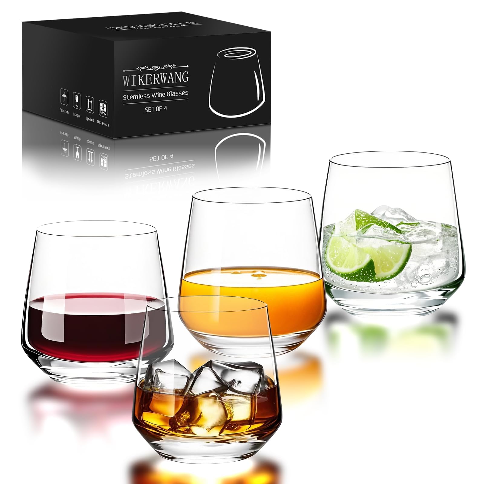 Wikerwang stemless wine glasses set of four for everyday entertaining with elegant simplicity.