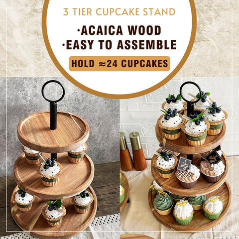 WILDMOS 3-tier cupcake stand middle plate highlights savory treats for weddings or parties.