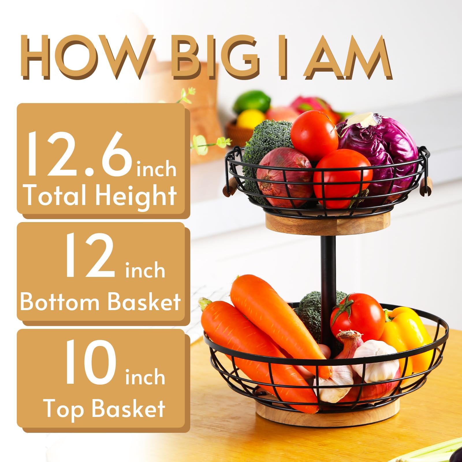WILDMOS countertop organizer in use with fruits and bread staying neatly arranged.