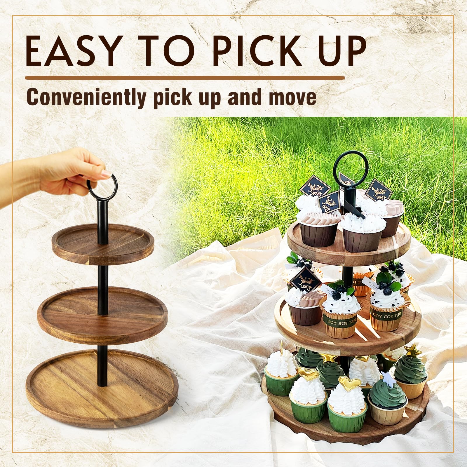 WILDMOS farmhouse wood dessert tray blends natural grain with homey ambiance.