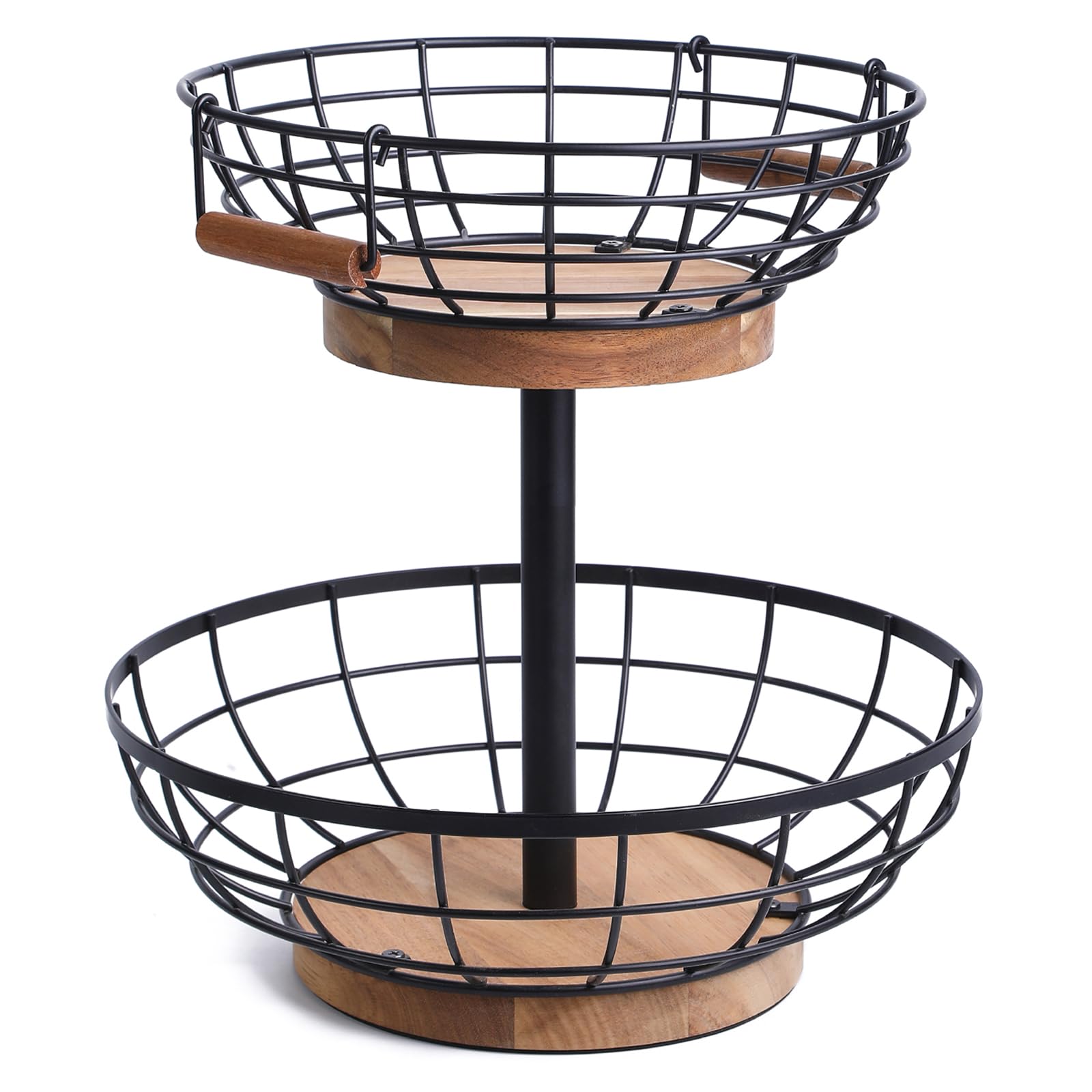 WILDMOS two-tier fruit basket with metal base provides ample organized storage and airflow.