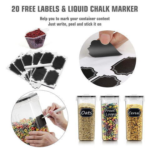 Wildone 20 reusable labels help organize cereals, flours, and snacks.