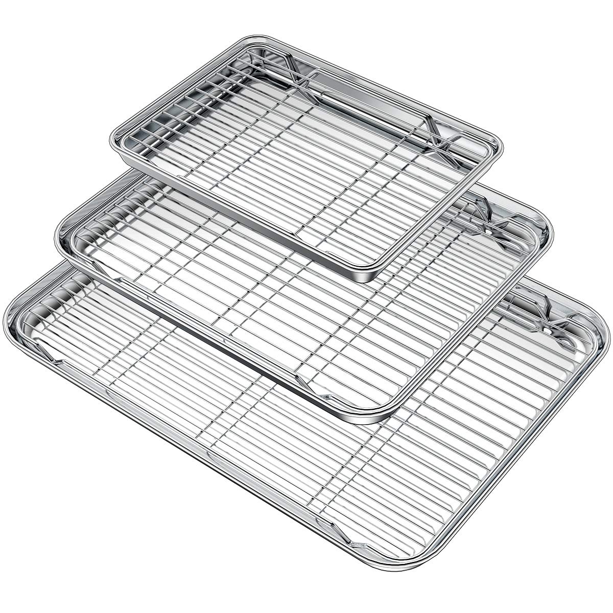 Wildone baking sheet set large front view, durable stainless steel for even heating.