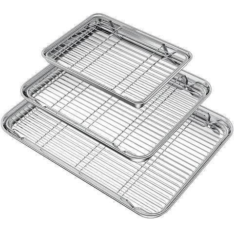 Wildone baking sheet set large front view, durable stainless steel for even heating.