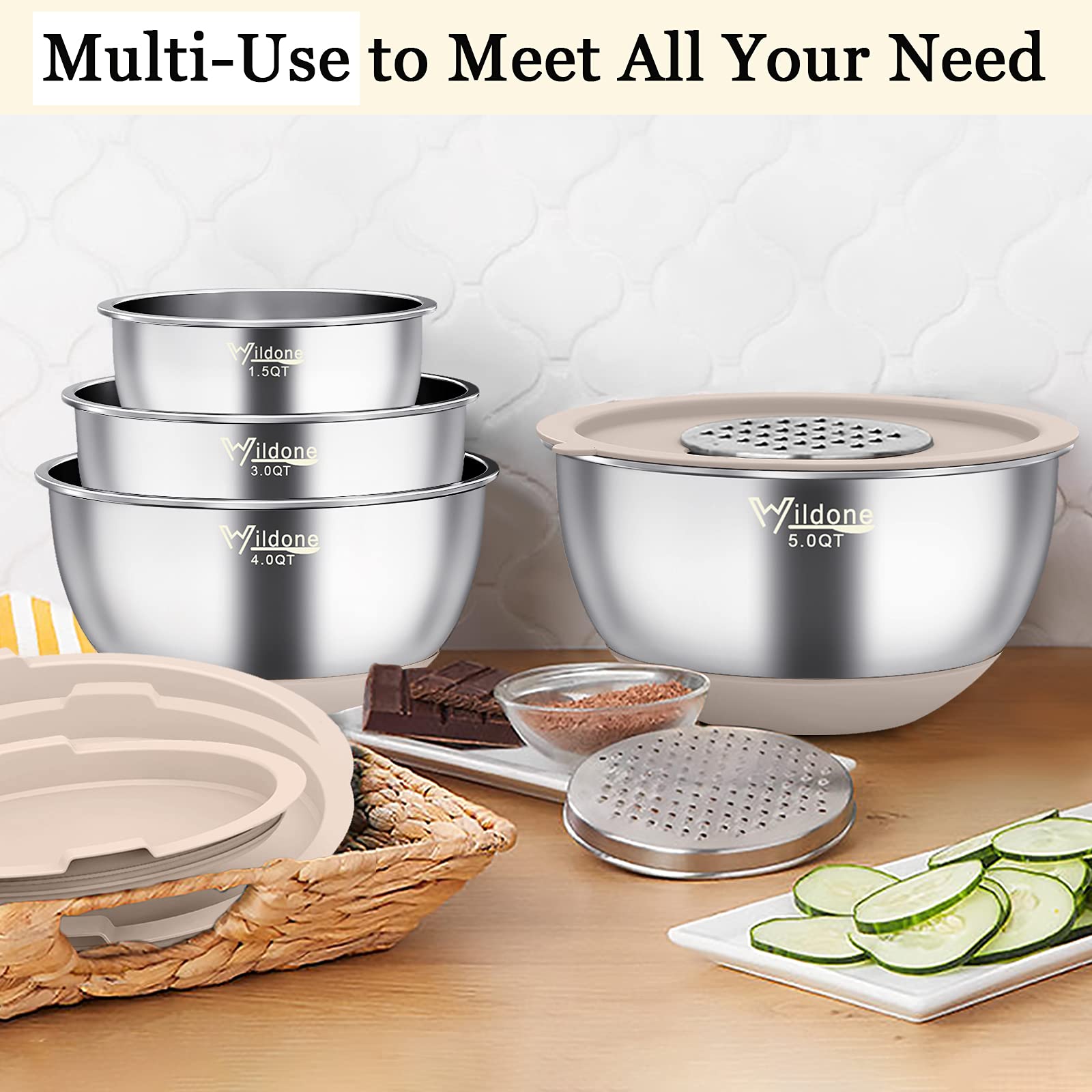 Wildone bowls rest on non-slip silicone bottoms during mixing
