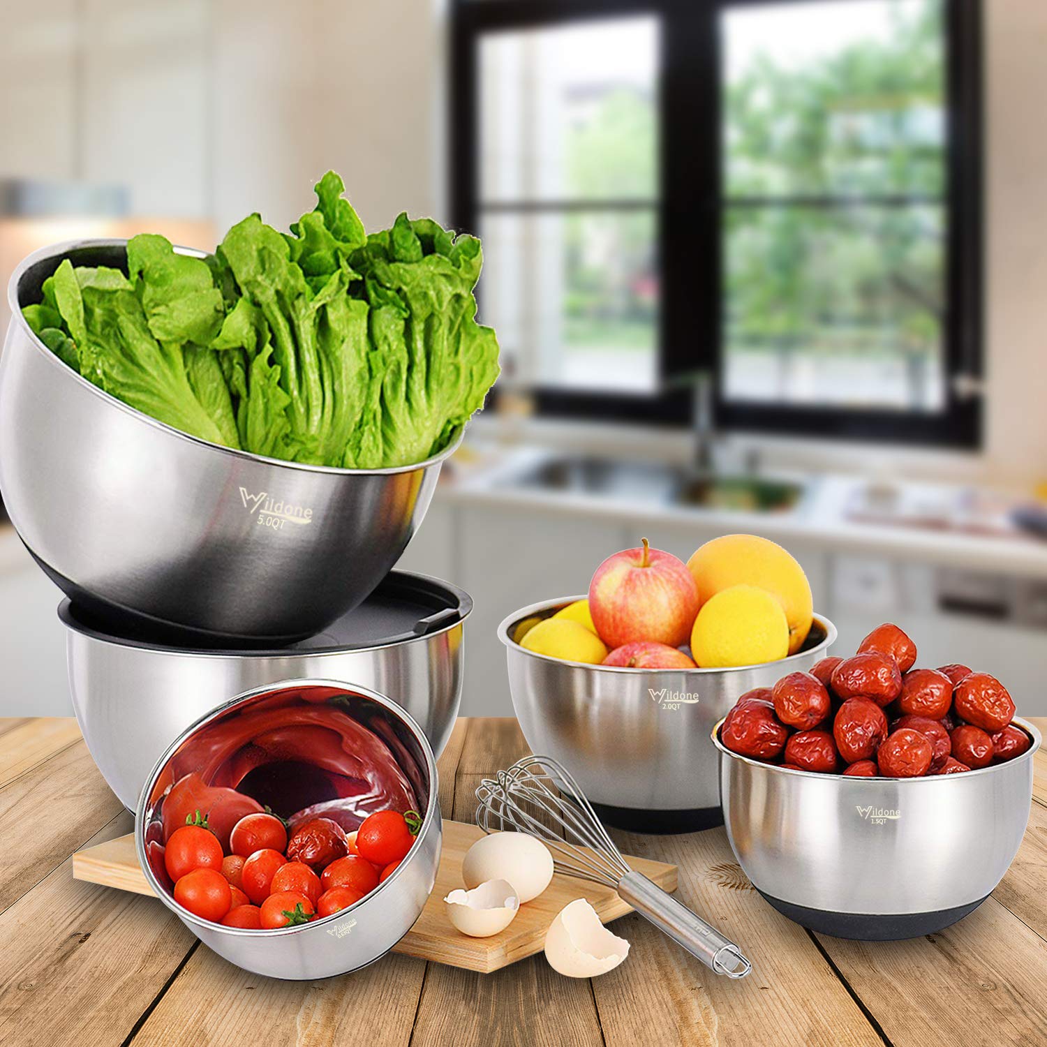 Wildone dishwasher-safe bowls; lids and graters require hand washing.