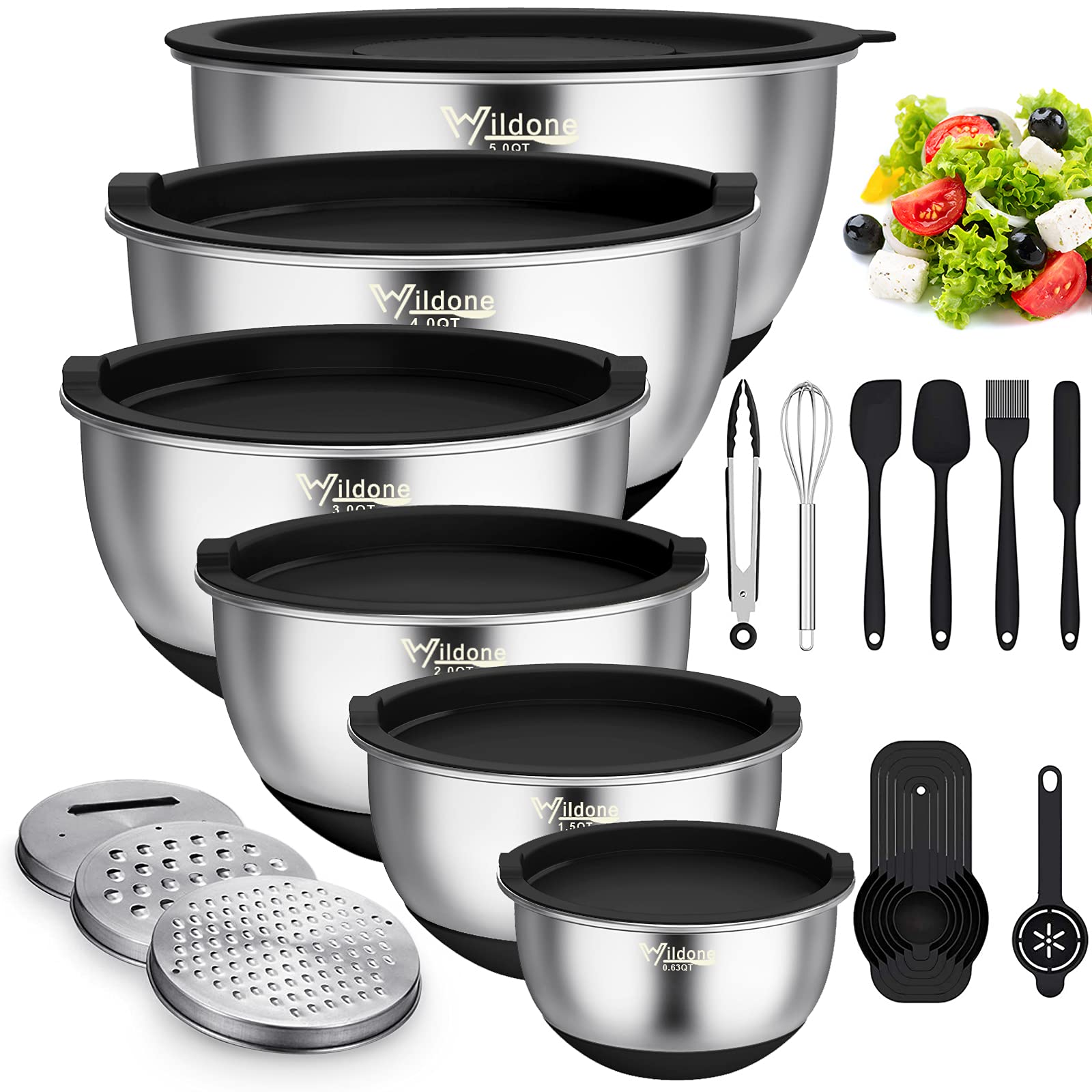 Wildone mixing bowls with airtight lids for freshness during prep