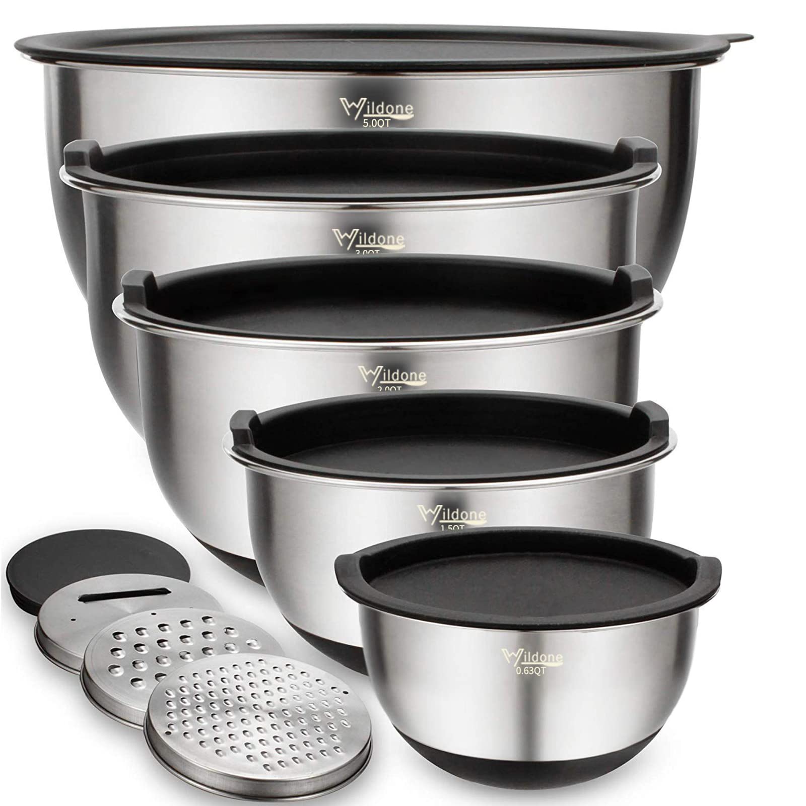 Wildone mixing bowls with airtight lids 5pc set shown for organized prep and storage.