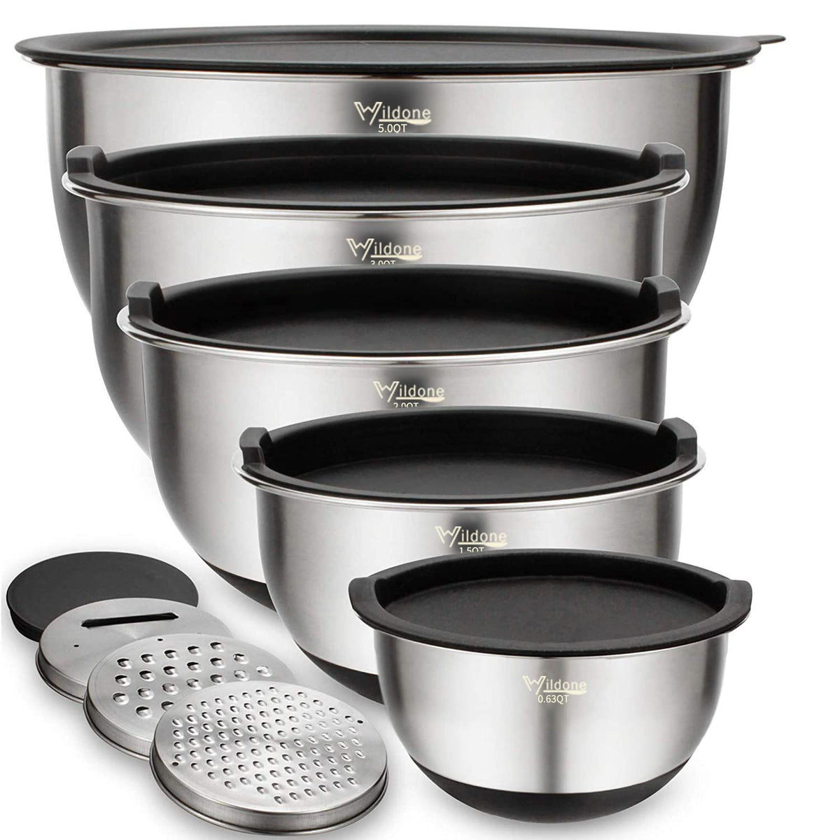 Wildone mixing bowls with airtight lids 5pc set shown for organized prep and storage.
