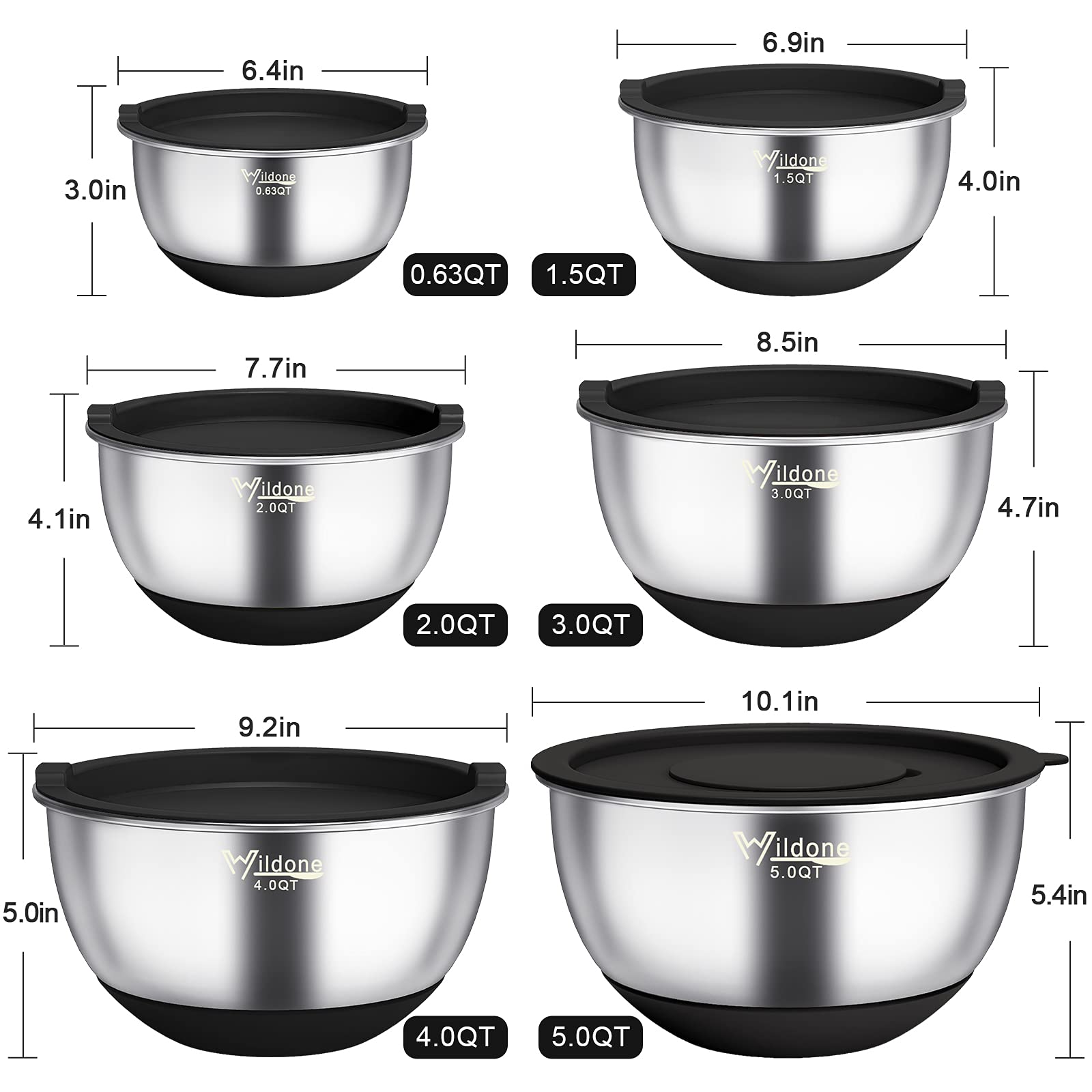 Wildone nesting bowls with non-slip bottoms for stable prep