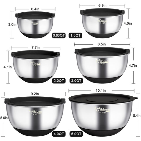 Wildone nesting bowls with non-slip bottoms for stable prep